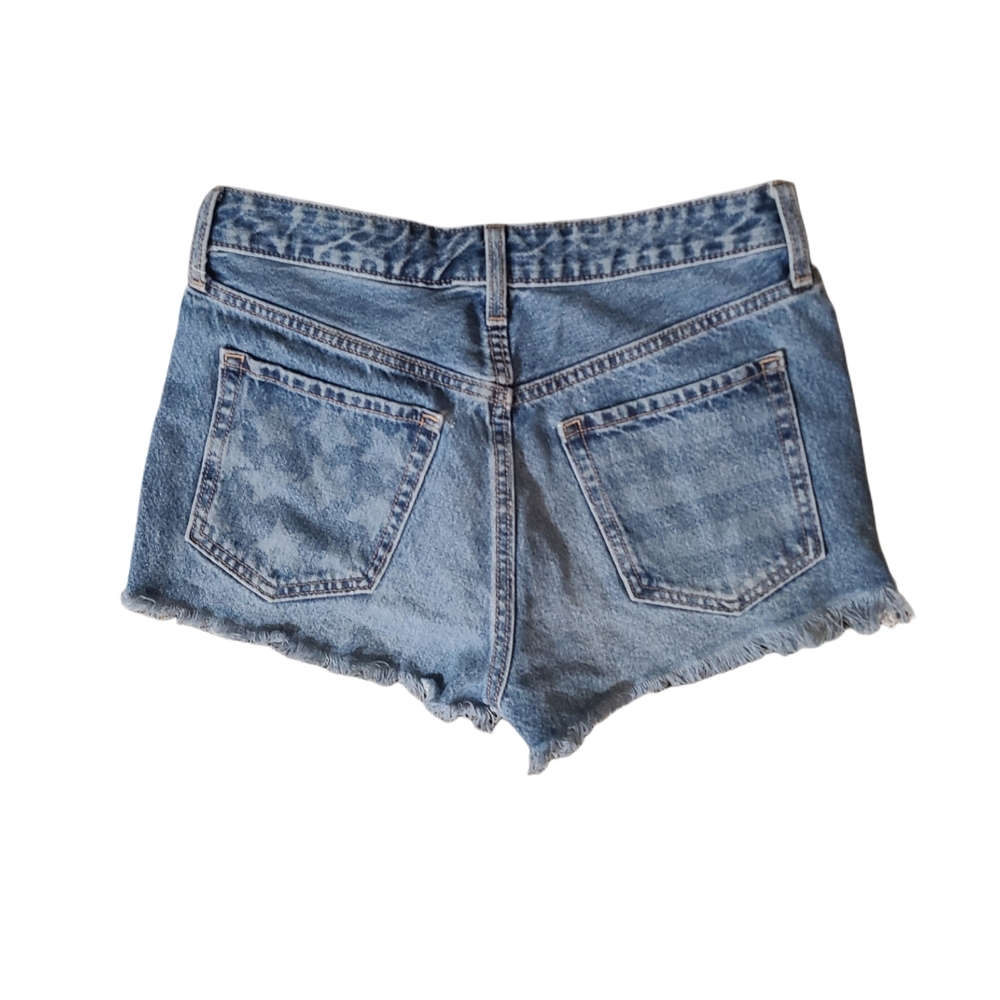 Blue Jean Shorts with Frayed Hem and Vintage Style